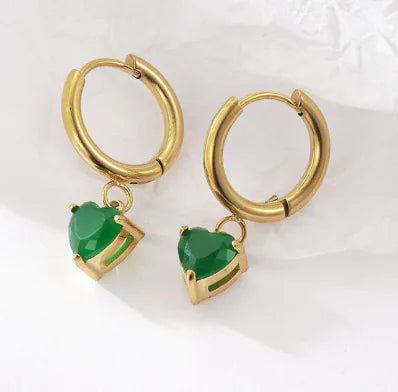 Gemstone Dangle Heart Huggies