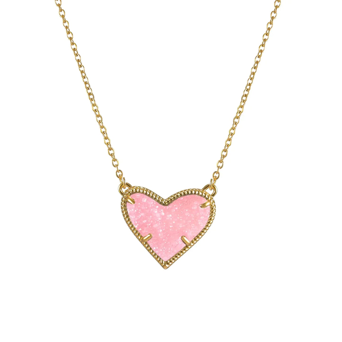Druzy Rose Quartz Heart Necklace