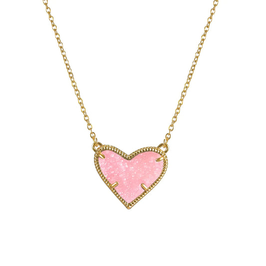 Druzy Rose Quartz Heart Necklace