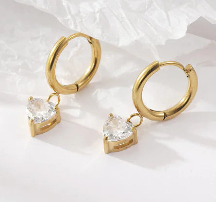 Gemstone Dangle Heart Huggies