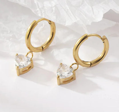 Gemstone Dangle Heart Huggies