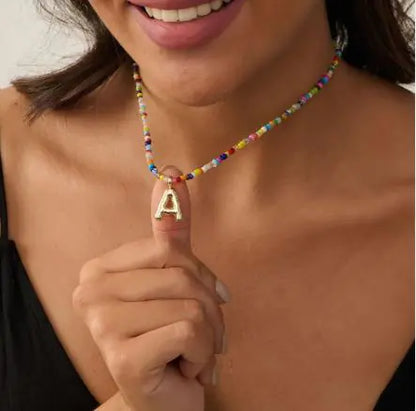 Rainbow Bead Initial Necklace