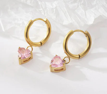 Gemstone Dangle Heart Huggies