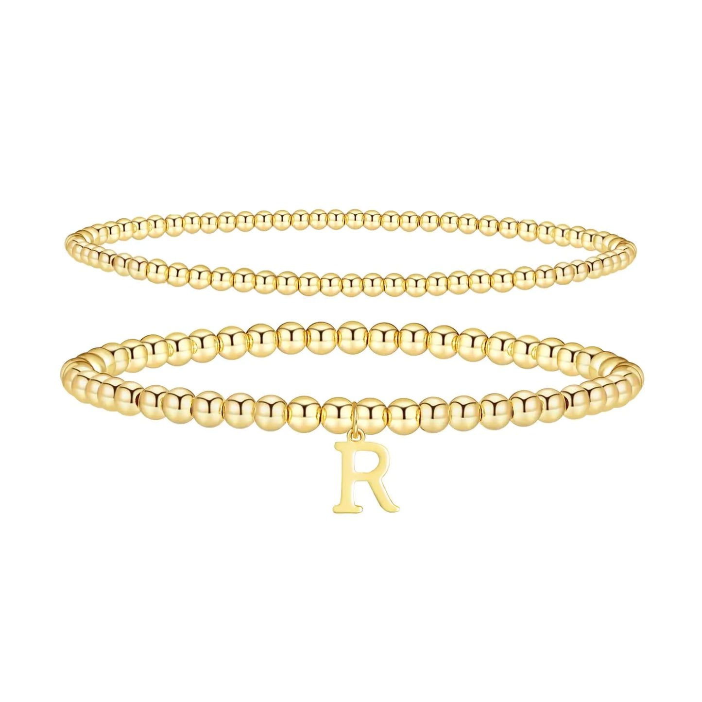 Initial Gold Beaded Bracelet Set