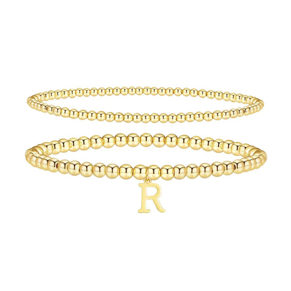 Initial Gold Beaded Bracelet Set