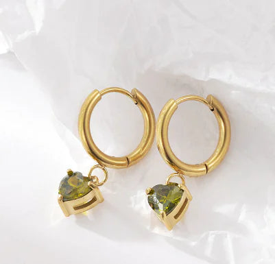 Gemstone Dangle Heart Huggies