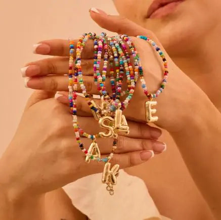 Rainbow Bead Initial Necklace