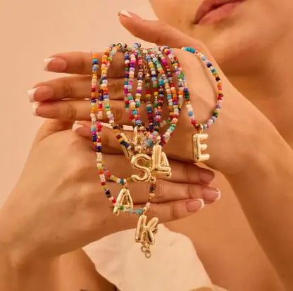 Rainbow Bead Initial Necklace