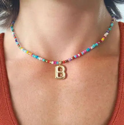 Rainbow Bead Initial Necklace