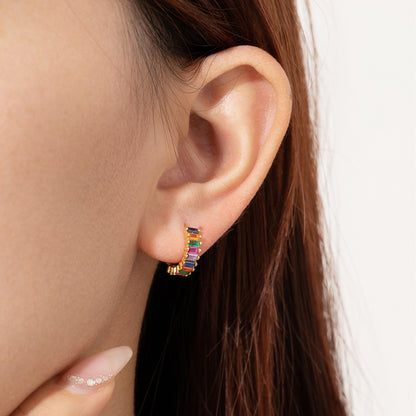 Baguette Clear CZ Huggie Earrings