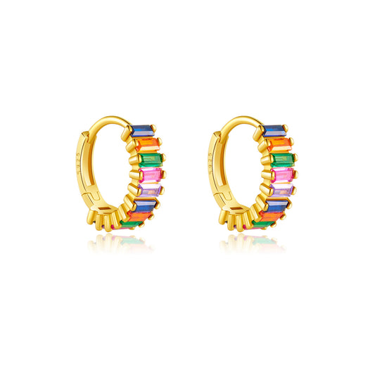 Baguette Rainbow CZ Huggie Earrings