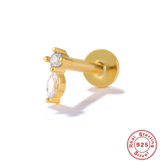 Gold Vermeil Flat Back Studs Pave Marquise Duo