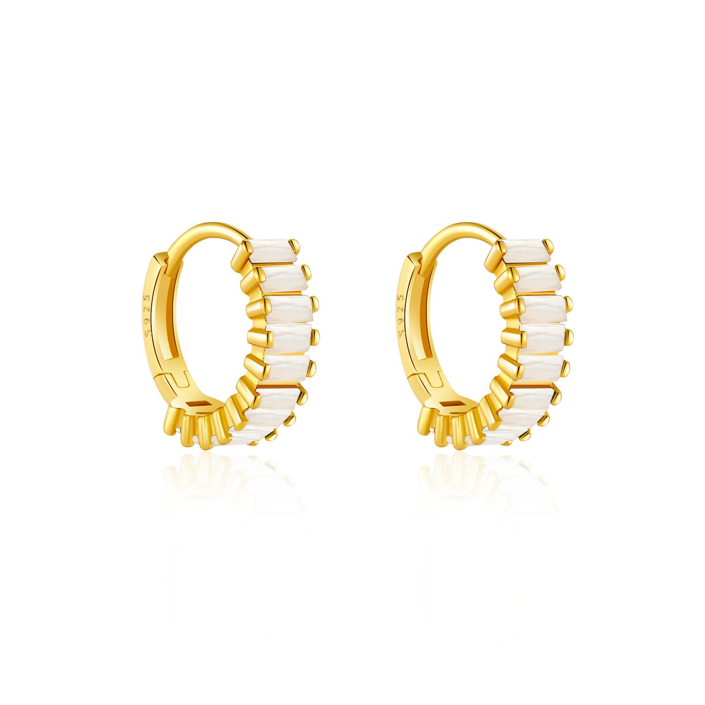 Baguette Milky White CZ Huggie Earrings