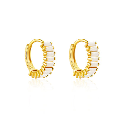 Baguette Milky White CZ Huggie Earrings