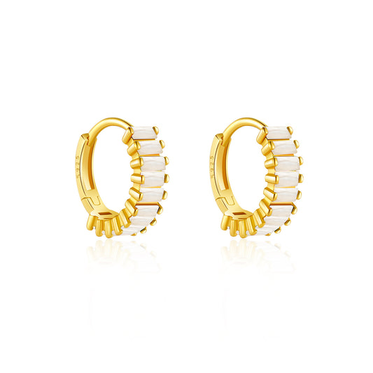 Baguette Milky White CZ Huggie Earrings