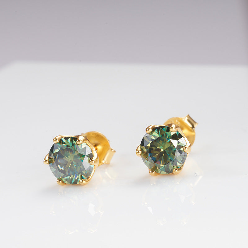 Dark Green Moissanite Stud Earrings