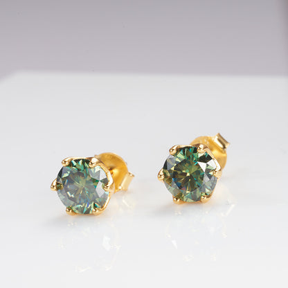Dark Green Moissanite Stud Earrings