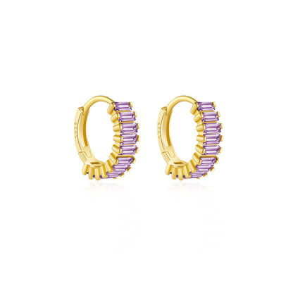 Baguette Purple CZ Huggie Earrings