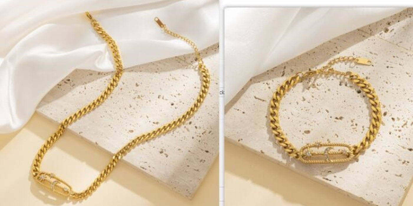 Moon Paperclip Cuban Link Bracelet