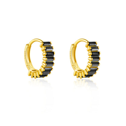 Baguette Black CZ Huggie Earrings
