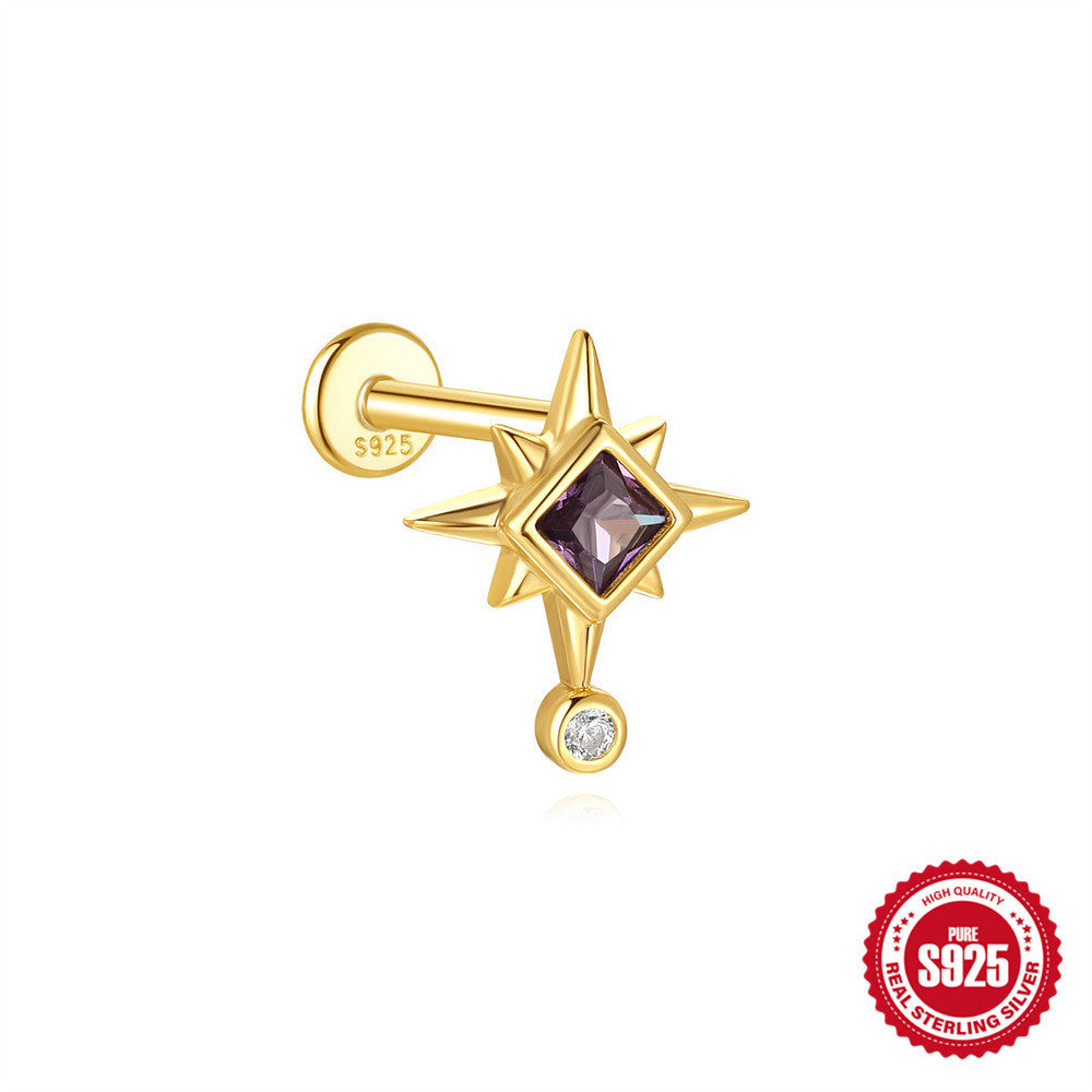 Purple CZ Star Flat Back Stud