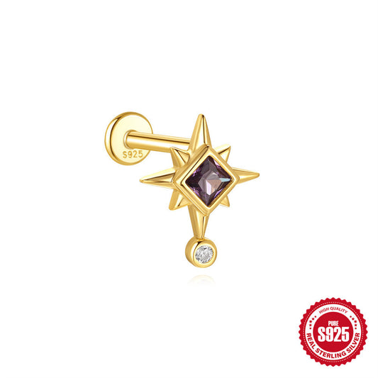 Purple CZ Star Flat Back Stud