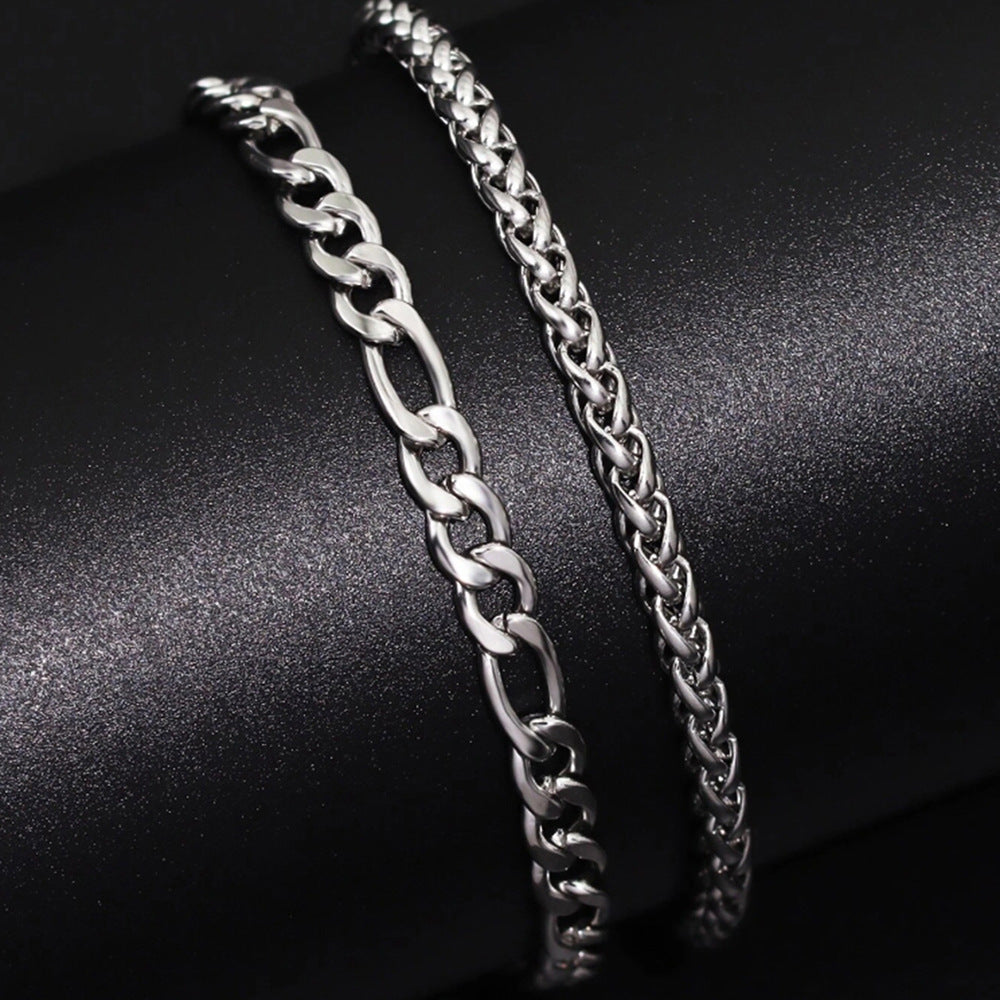 European And American Men's Stainless Steel Hemp Flowers Chain Two-piece Bracelet