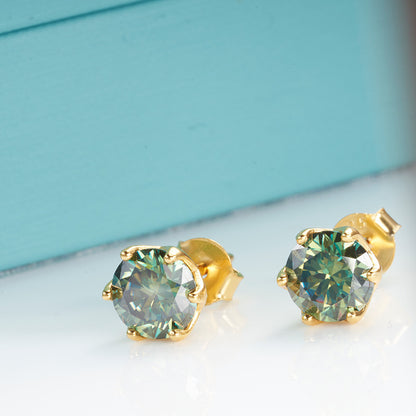 Dark Green Moissanite Stud Earrings