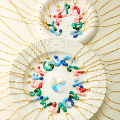 Colorblock Bubble Letter Necklace