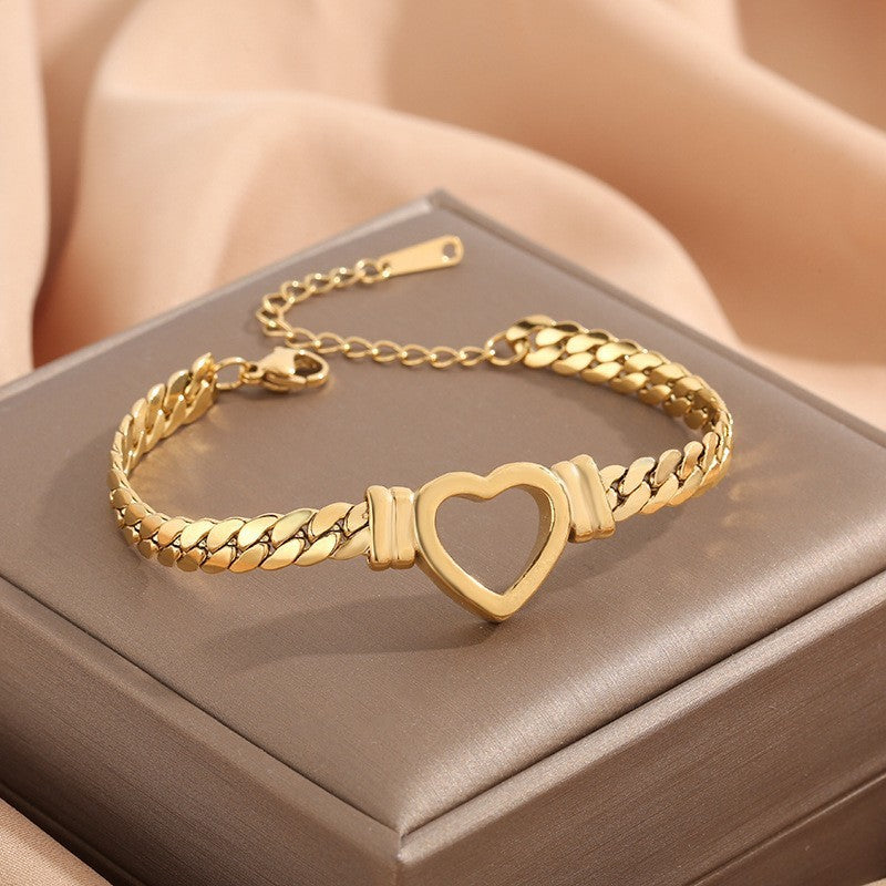 Gold Heart Cuban Bracelet