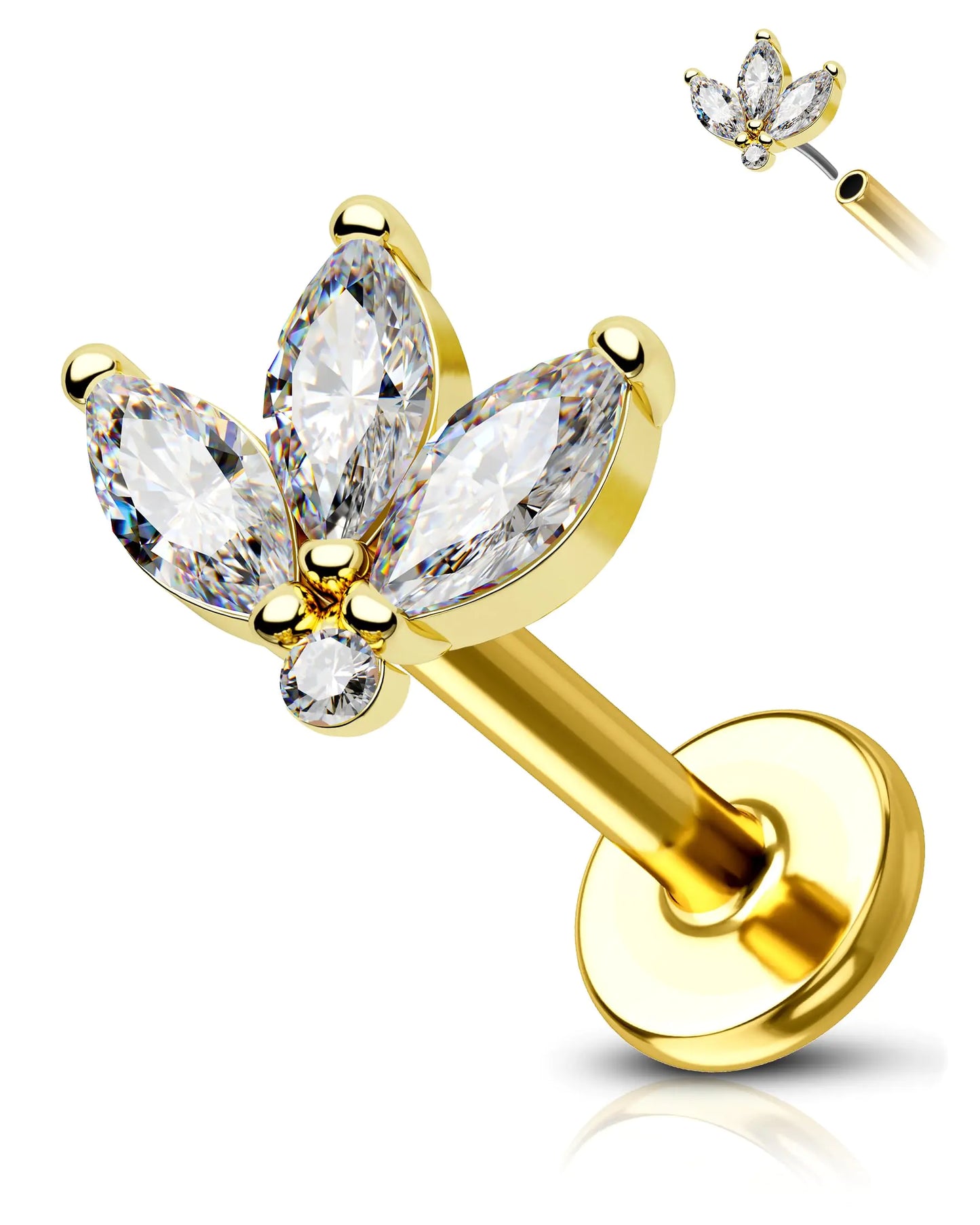 Flor Marquise Trio 14k Solid Gold Flat Back Stud