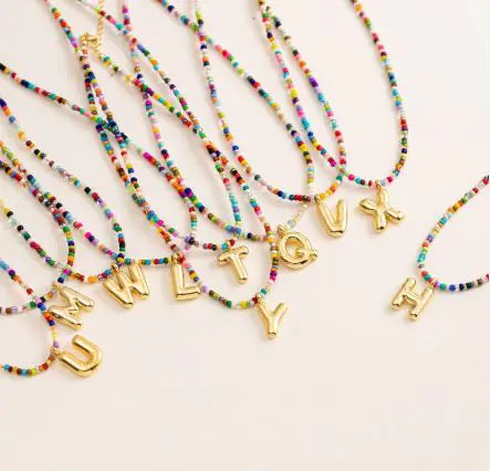 Rainbow Bead Initial Necklace