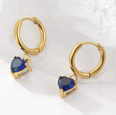 Gemstone Dangle Heart Huggies